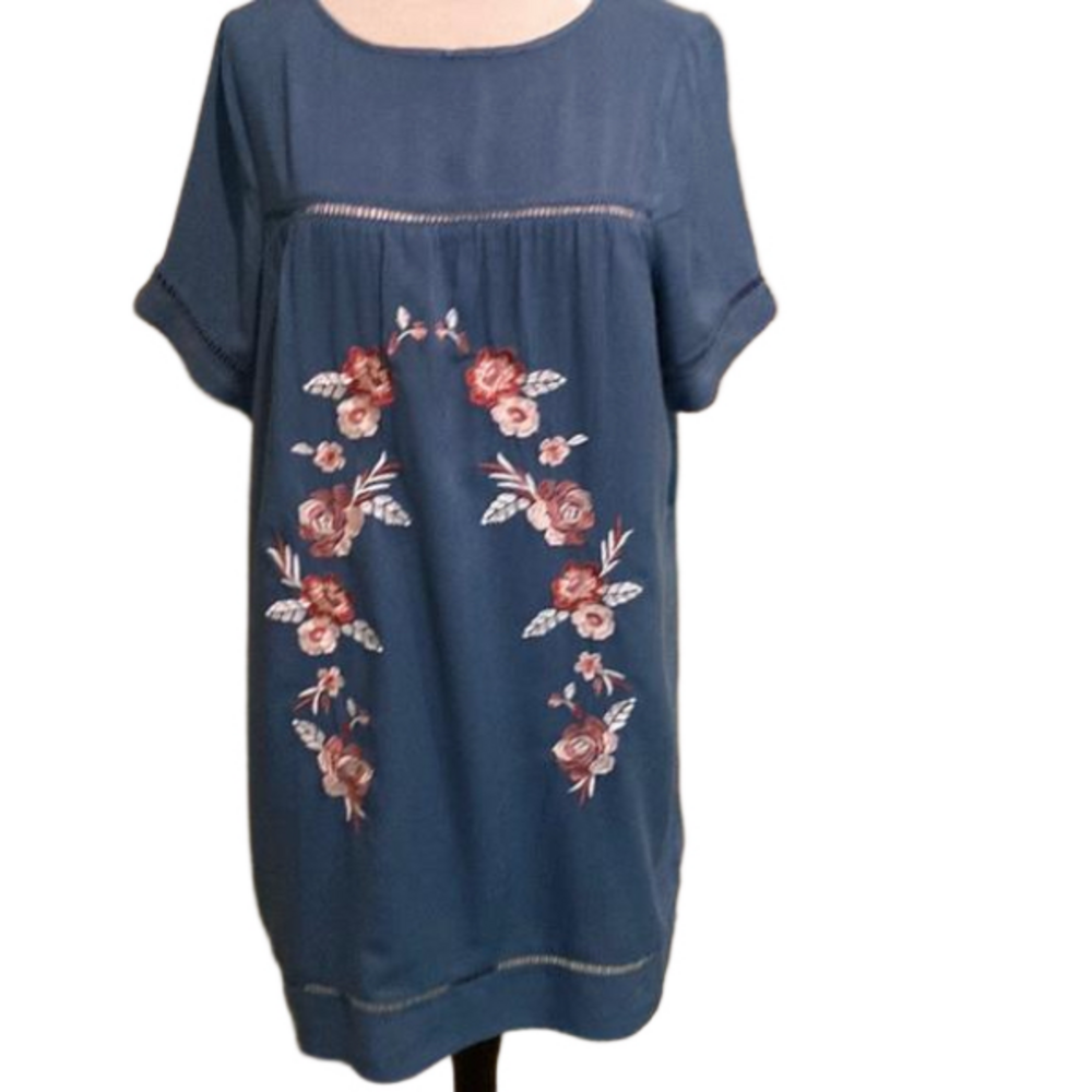Blue Rain Boho Embroidered Short Sleeve Dress Size M